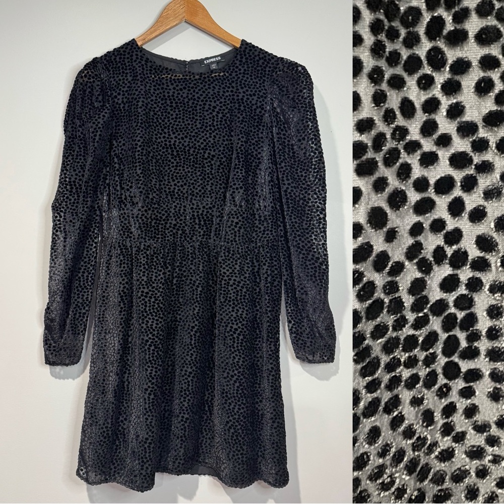 Express Black Burnout Velvet Leopard Print Mini Dress Puff Sleeves Whimsigoth M